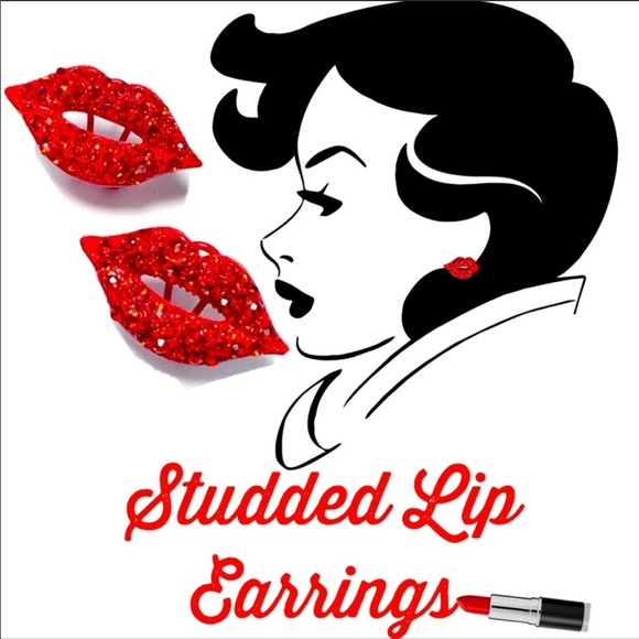Jewelry - Stone studded red lip kiss stud Earrings
